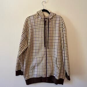 Vintage PJ Mark XL plaid hoodie streetwear urban casual cozy brown white hip hop